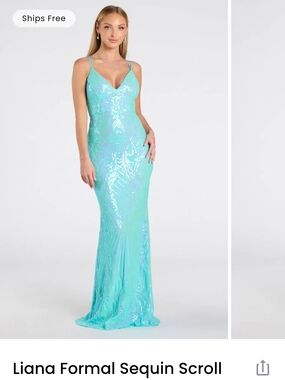 Windsor Aqua Sequin V-Neck Evening Gown